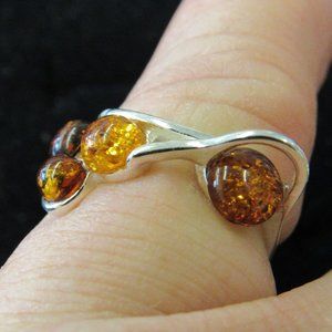 Sterling Silver and Amber Ring Size 5